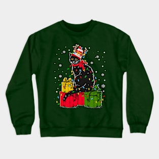 Cat Christmas Lover Light merry Christmas Crewneck Sweatshirt